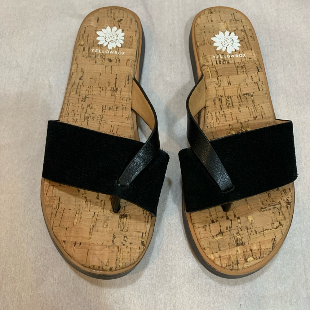 Yellow Box Women's Size 6 Barann Flat Slide Casual Sandal Black Leather Upper